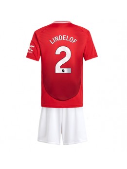 Billige Manchester United Victor Lindelof #2 Hjemmedraktsett Barn 2024-25 Kortermet (+ Korte bukser)